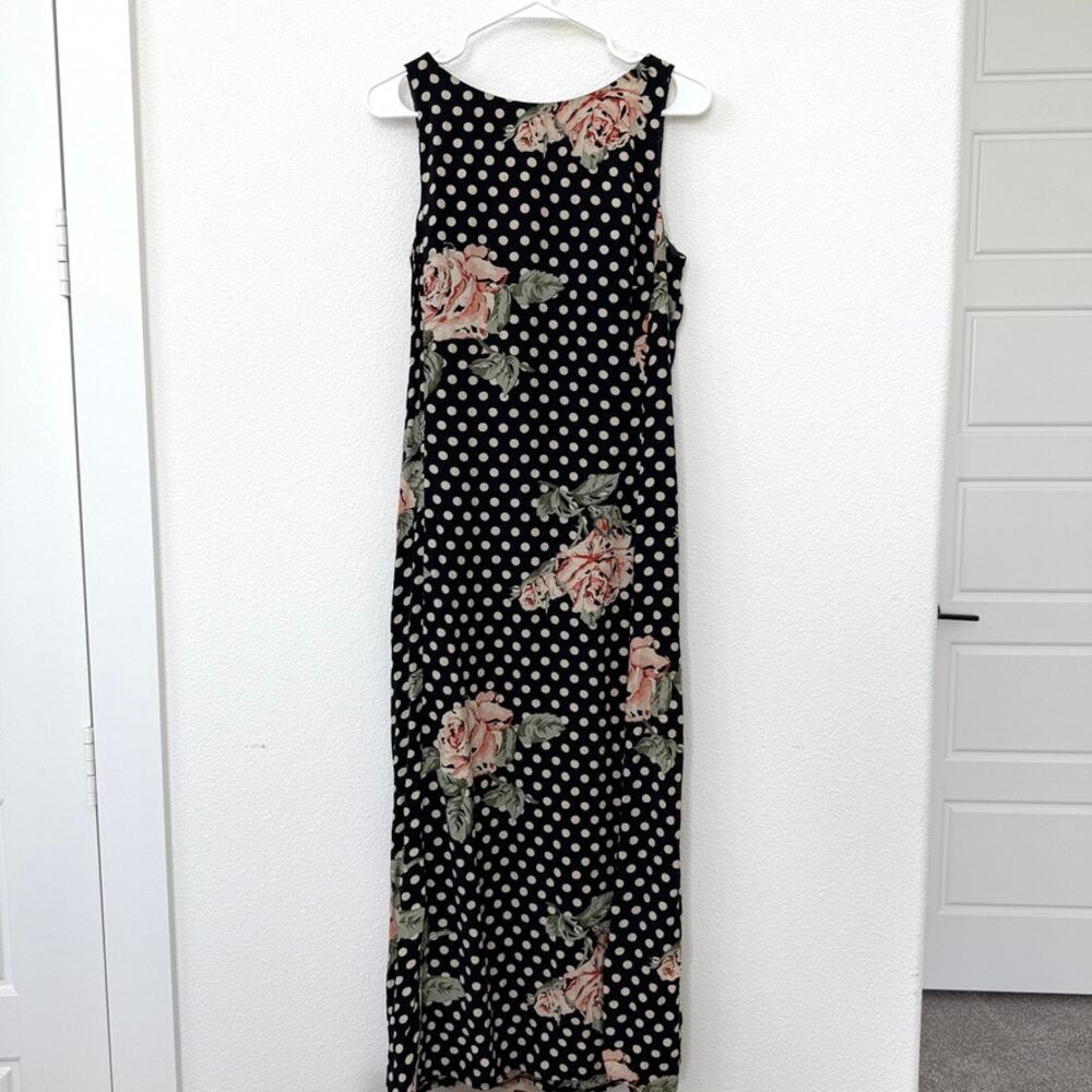 Joseph Ribkoff Polka Dot Floral Maxi Dress Tie Back Sleeveless Rayon Size‎ 10